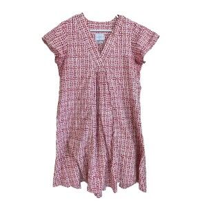 ZEN ETHIC Organic Cotton Red White Pattern Short Sleeve Dress L Boho Midi